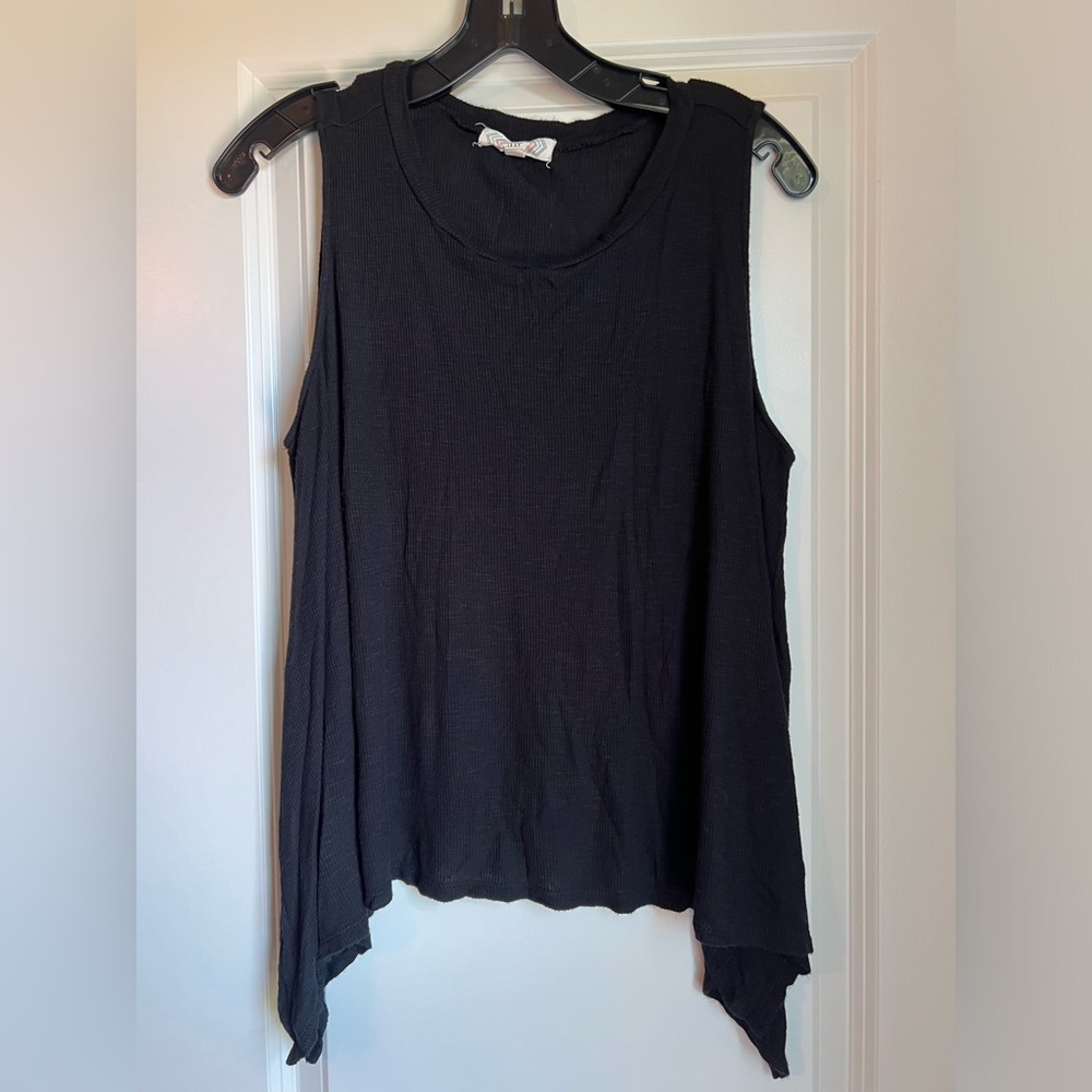 Pink Rose slub knit black asymmetrical tank top